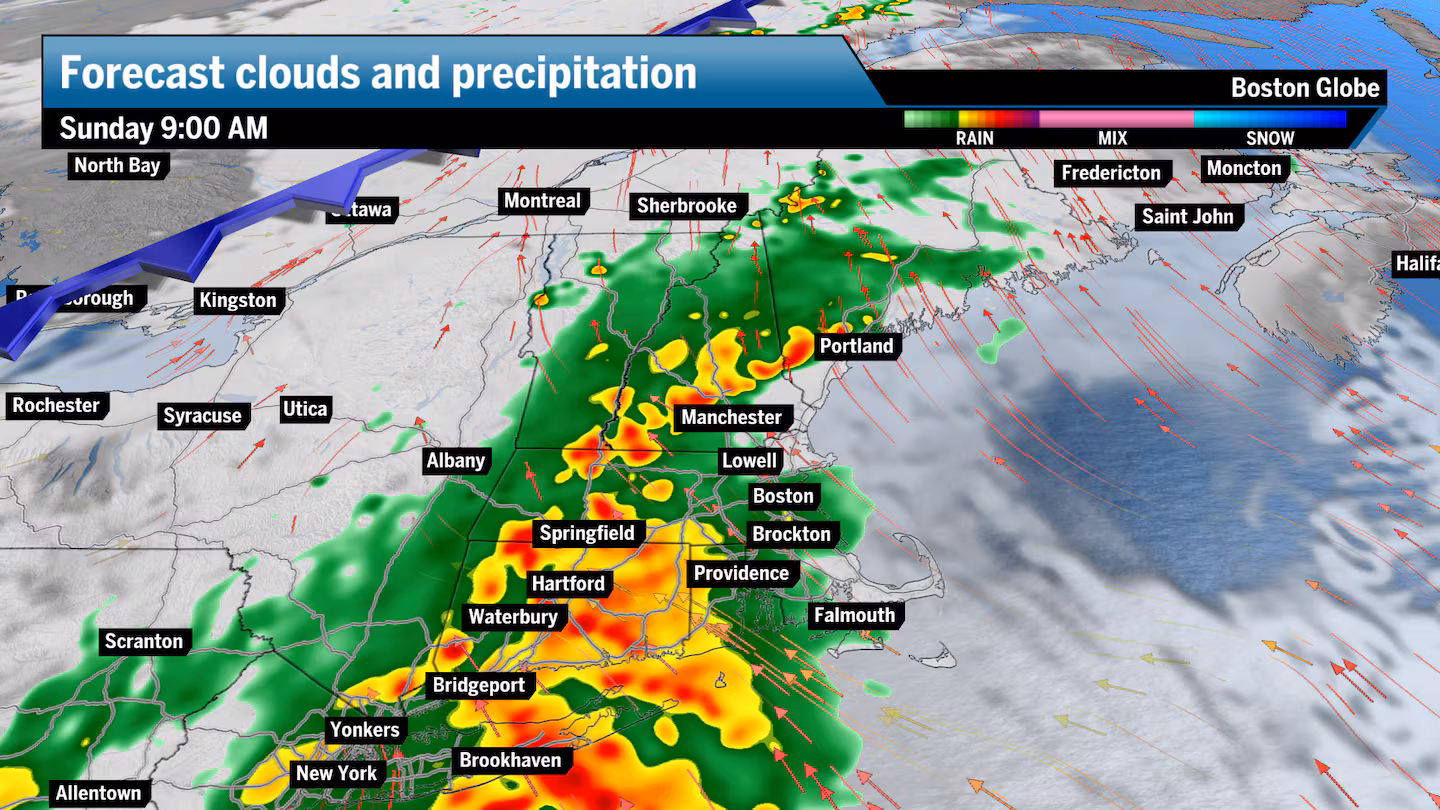 Weekend New England forecast sees heavy rain on Sunday morning