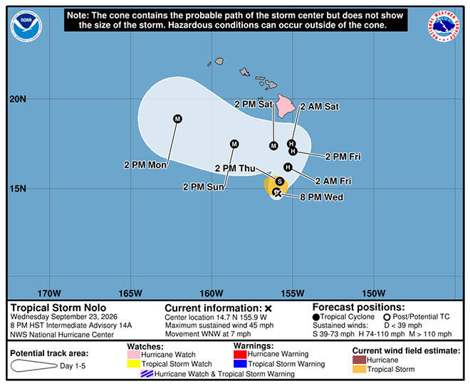 Tropical Storm Nolo to grow into hurricane as it moves toward Hawaii island